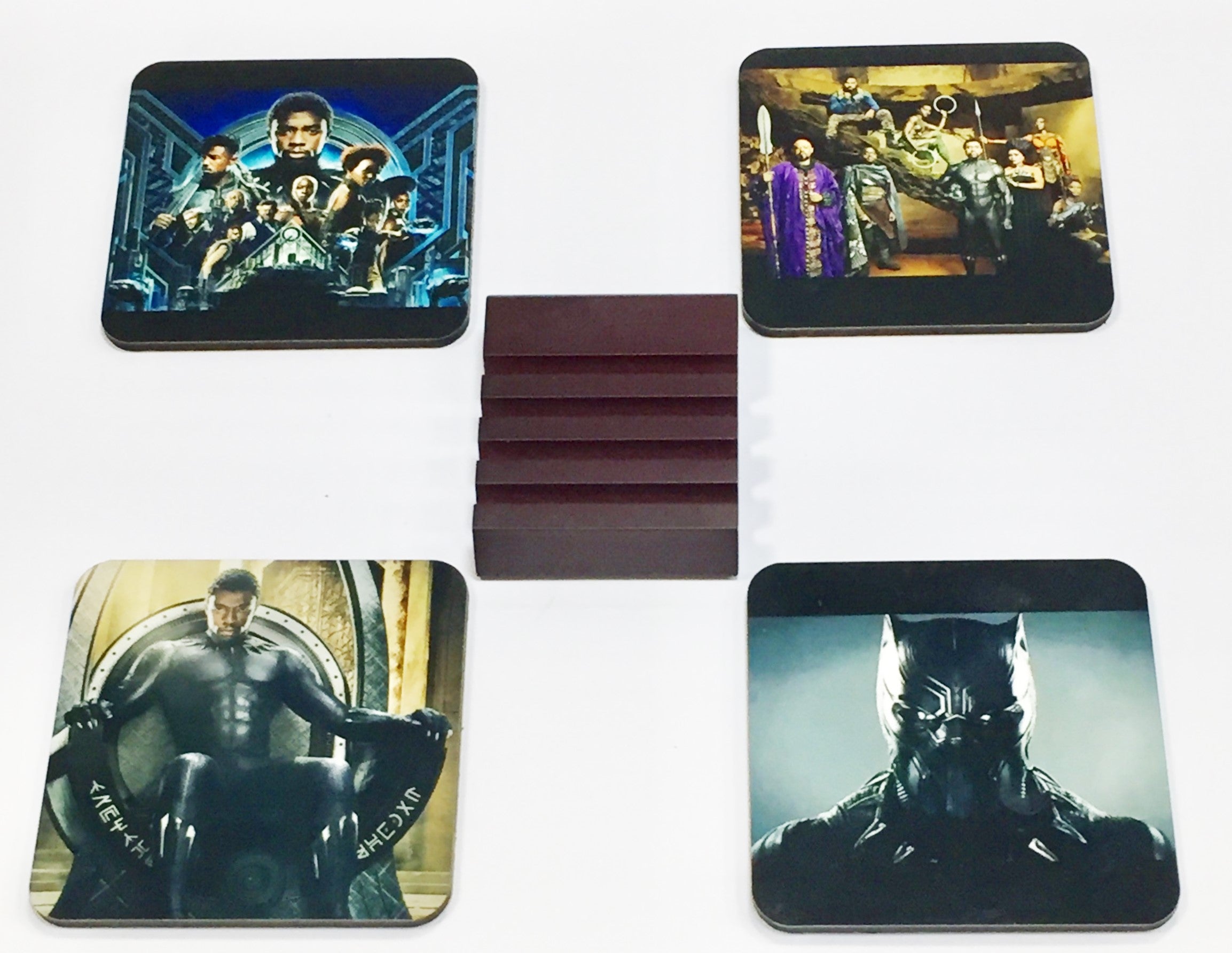 Black Panther Coasters - Set of 4 (with Mahogany Display Stand)