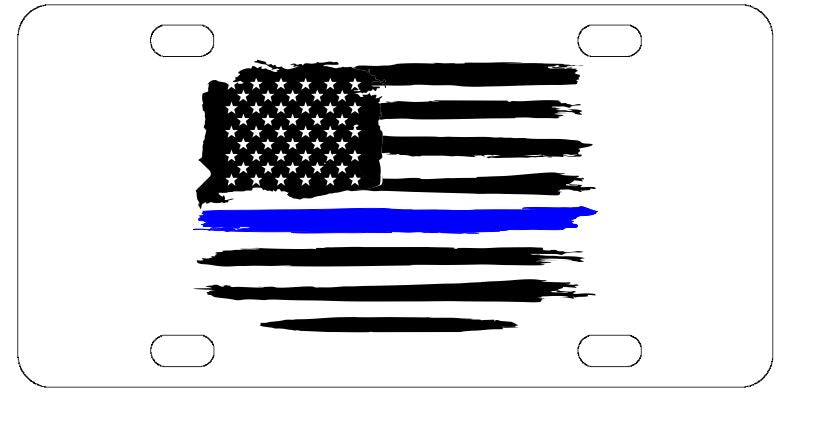 Police Blue Line License Plate