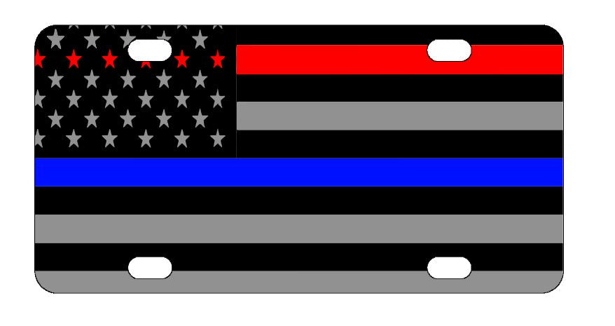 Police & Firefighter Red & Blue Line License Plate