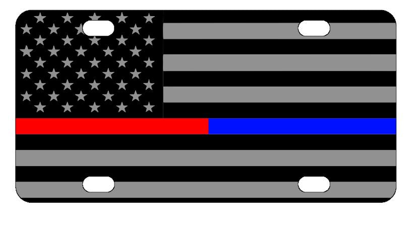 Police & Firefighter Red & Blue Line License Plate