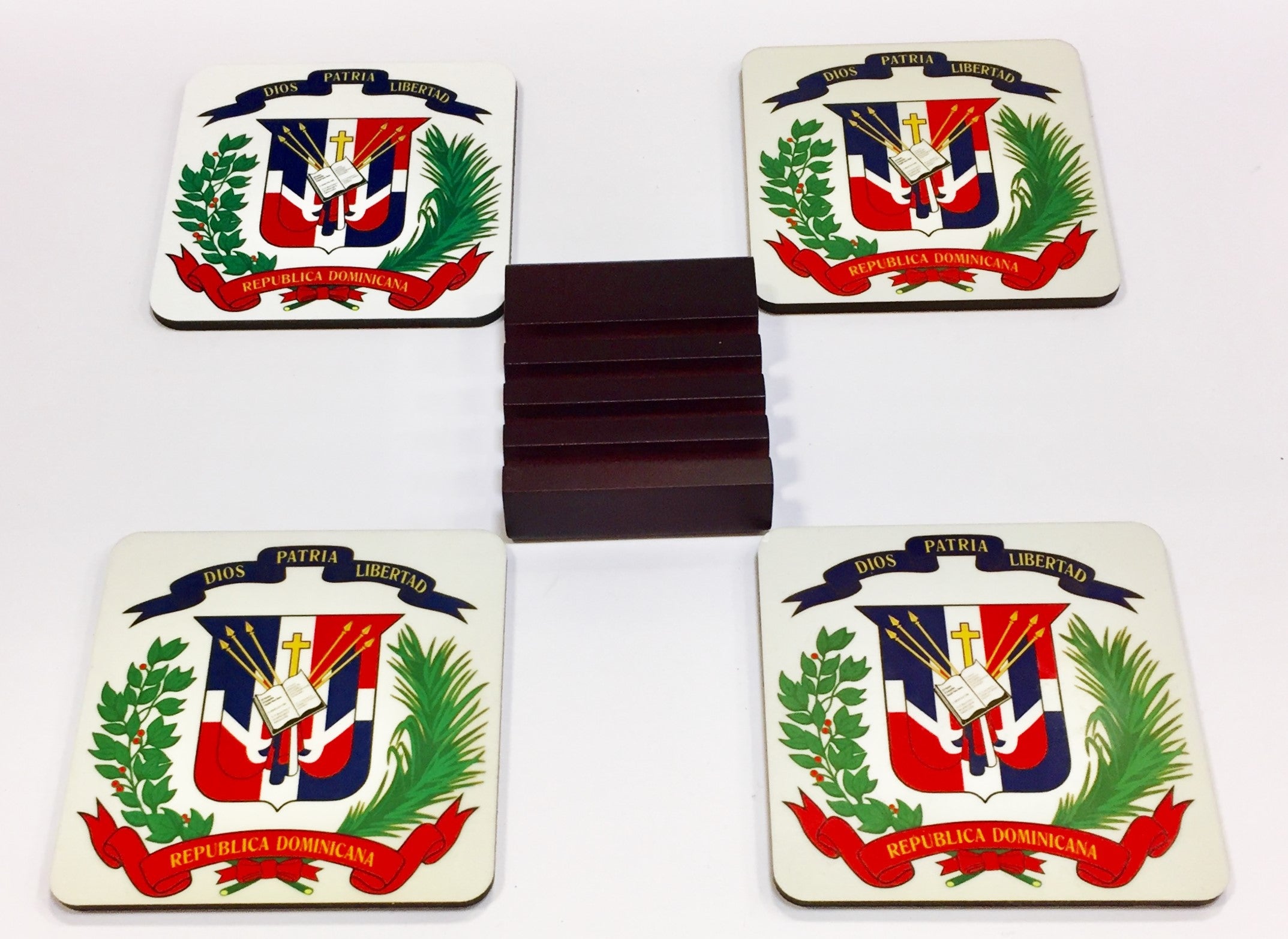 Dominican Republic Coasters - Set of 4 (with Mahogany Display Stand)