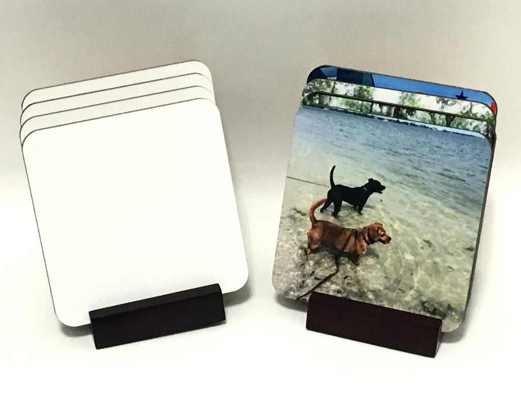Custom Coasters - Set of 4 (with Mahogany Display Stand)