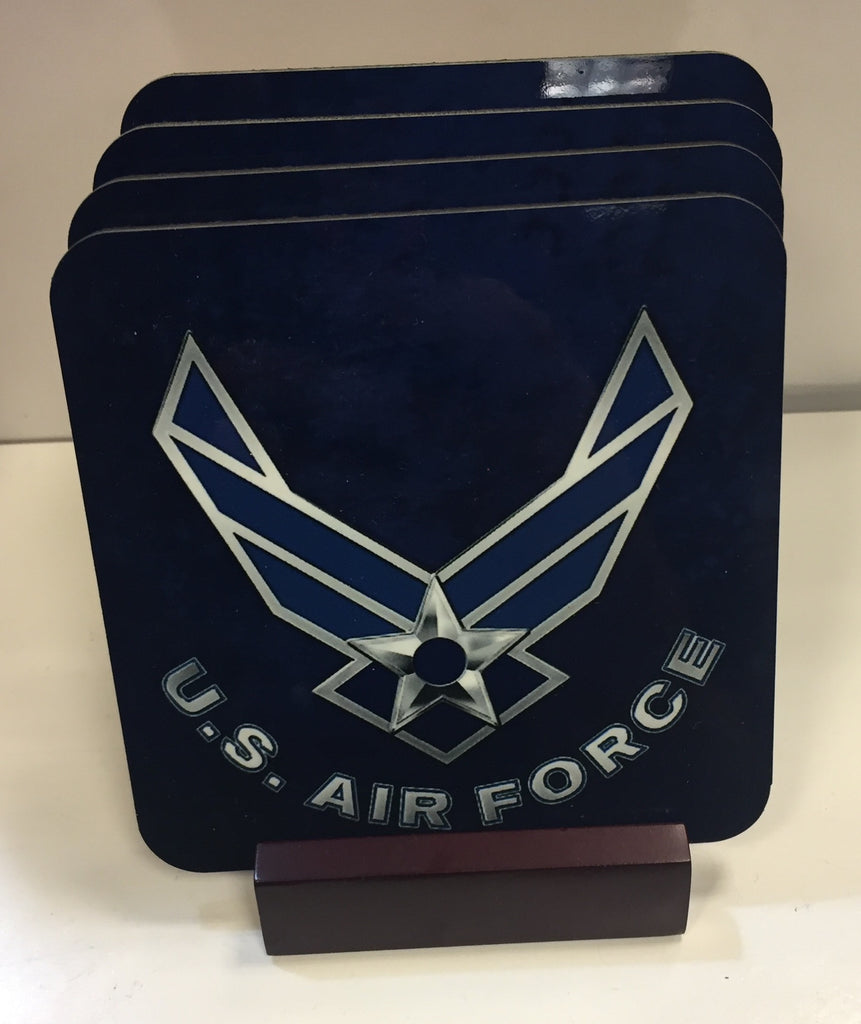 U. S. Airforce Coasters - Set of 4 (with Mahogany Display Stand)
