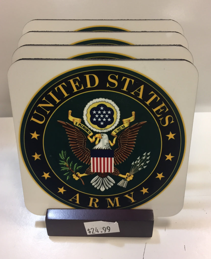 U. S. Army Coasters - Set of 4 (with Mahogany Display Stand)