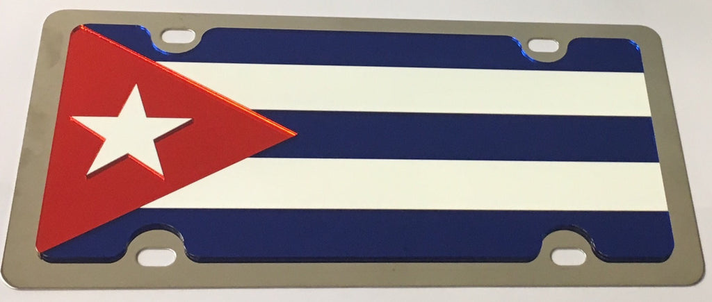 Cuba Flag Stainless Steel License Plate