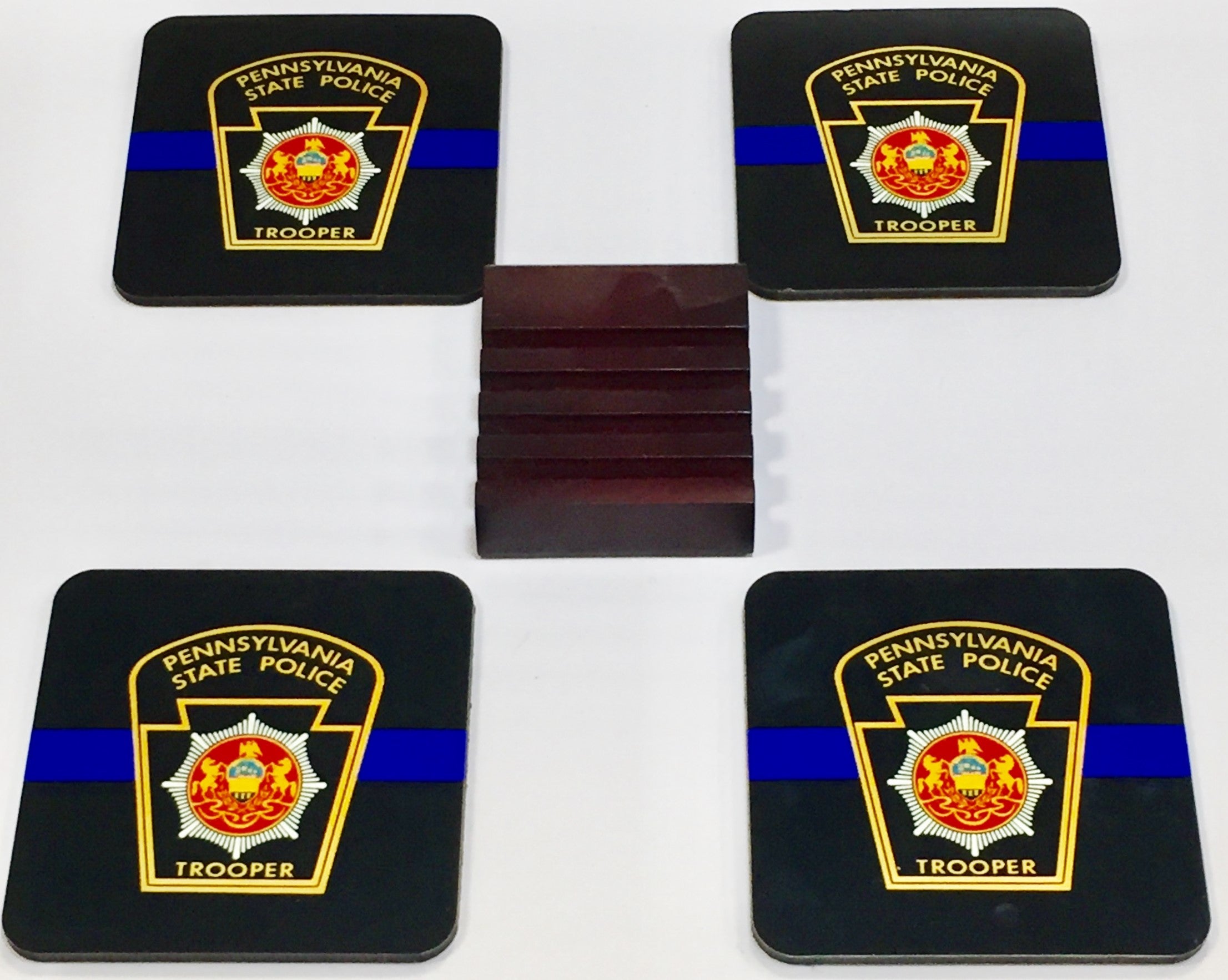 Pennsylvania State Police Trooper Coasters - Set of 4 (with Mahogany Display Stand)